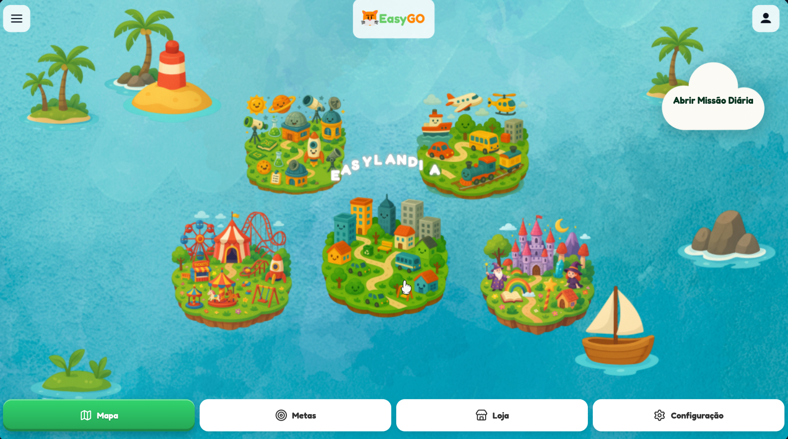 Tela inicial com ilhas da EasyGo
